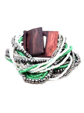 Multi-Strand Beaded Bracelet Wooden Closure (d)
